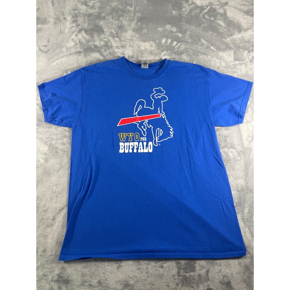 Gildan WYO For Buffalo Wyoming Steamboat Graphic T-Shirt Blue Large